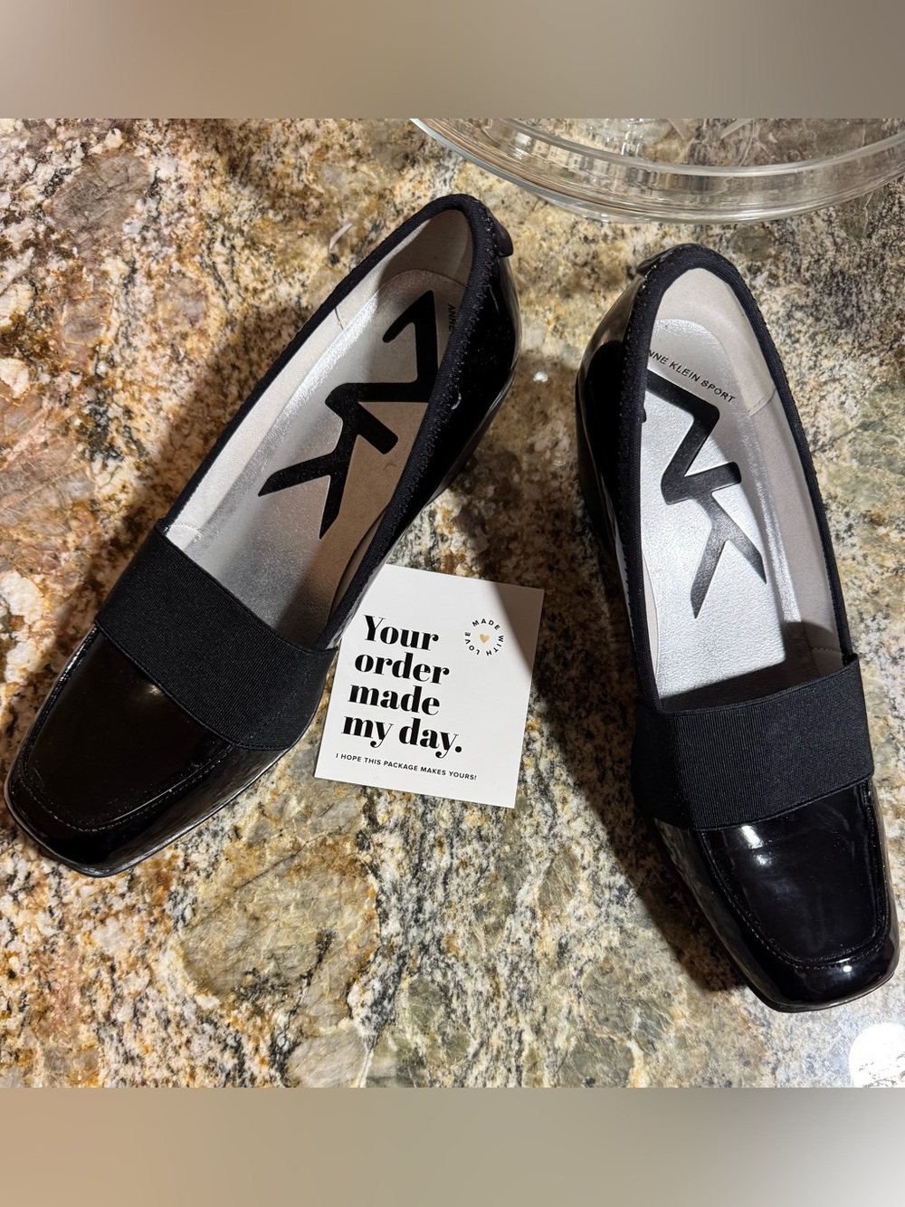EUC Anne Klein Sport Black Patent Wedge Loafers with Elastic Strap